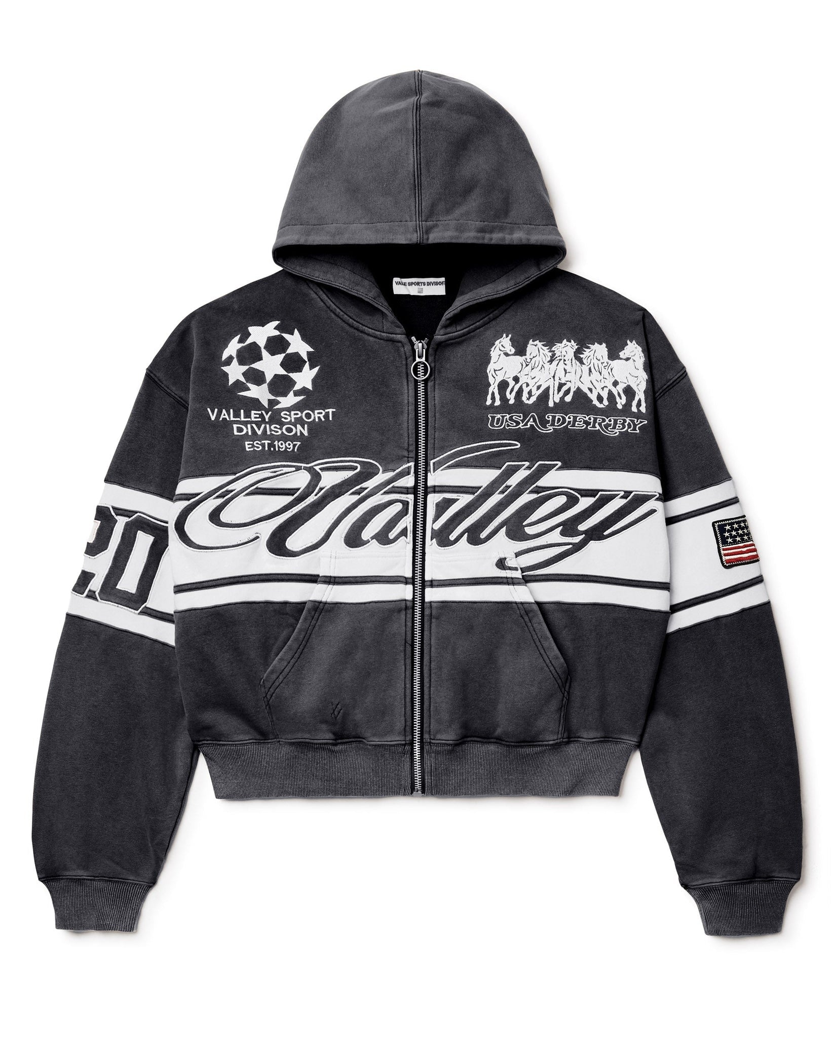 Vale Black Cursive Zip Up Hoodie