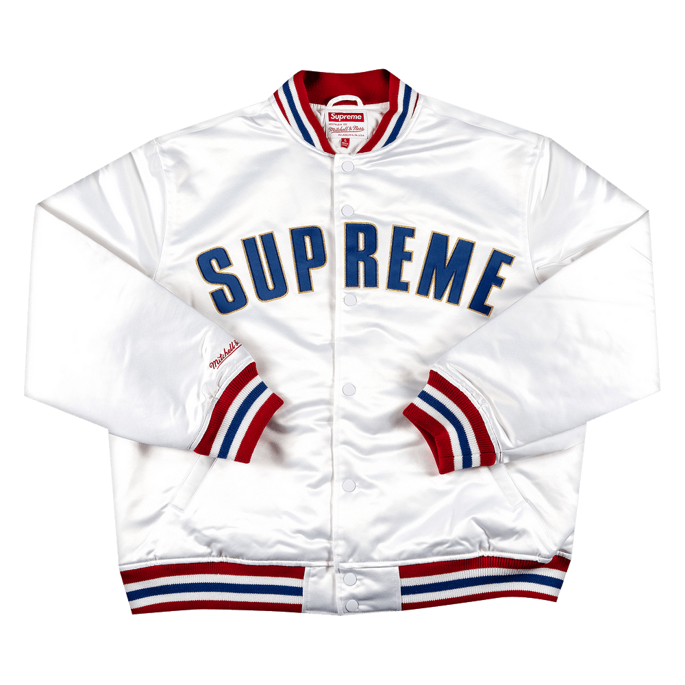 Supreme Mitchell & Ness Satin Varsity Jacket White