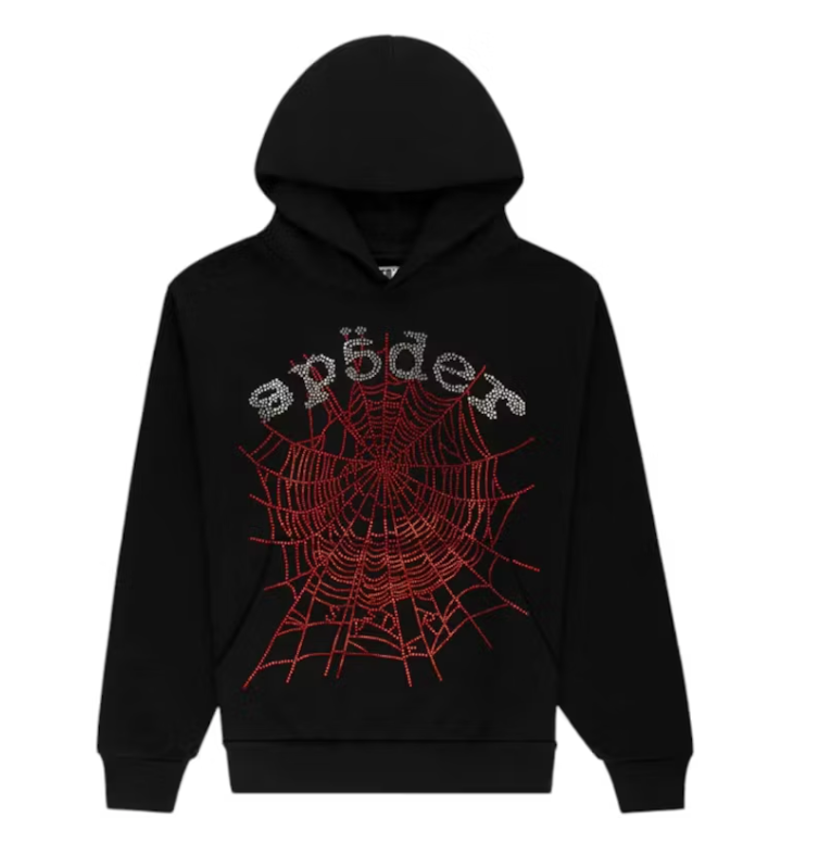 Sp5der Rhinestone OG Web V2 Hoodie Black