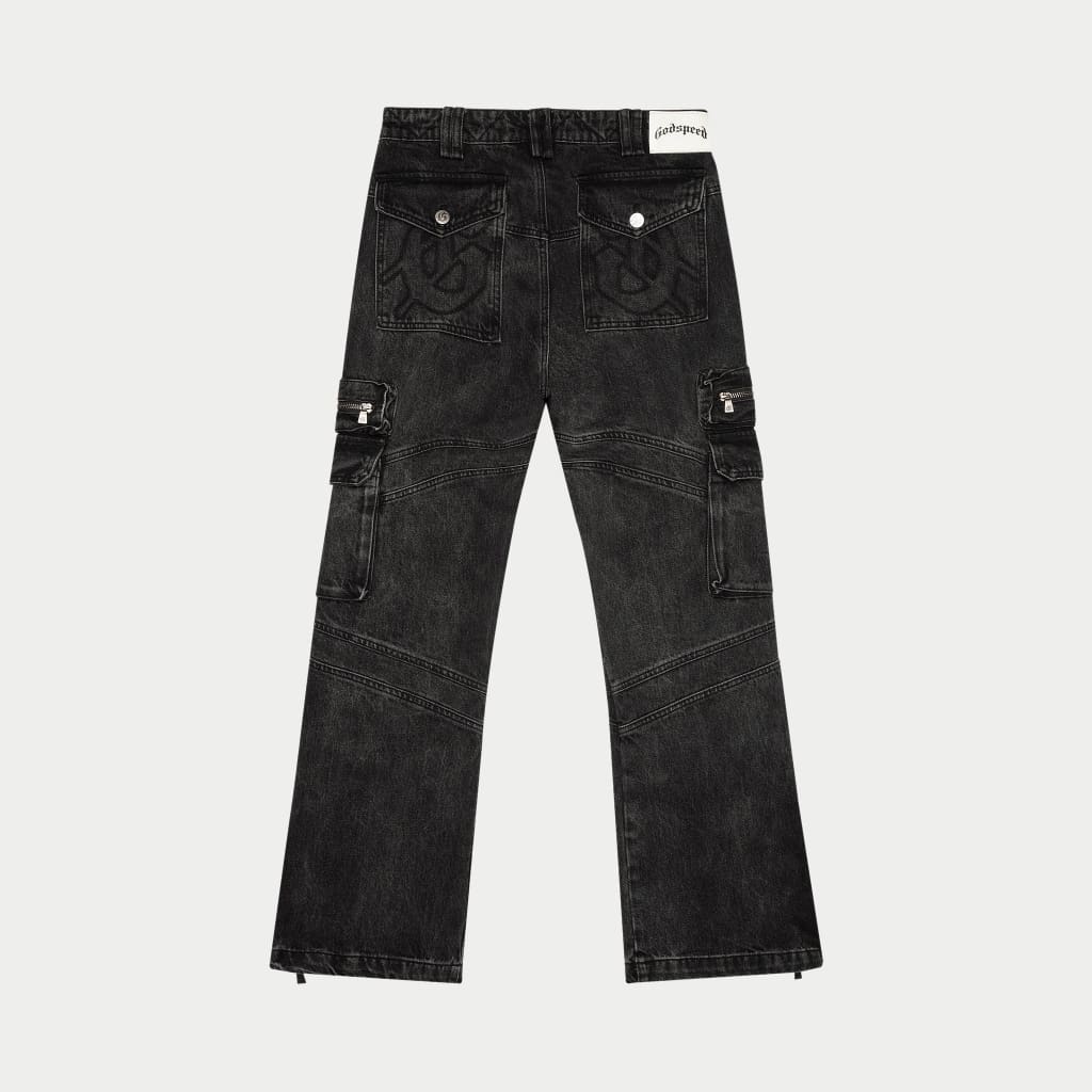 Godspeed Rockstar Flare Cargo Denim (Black Wash)