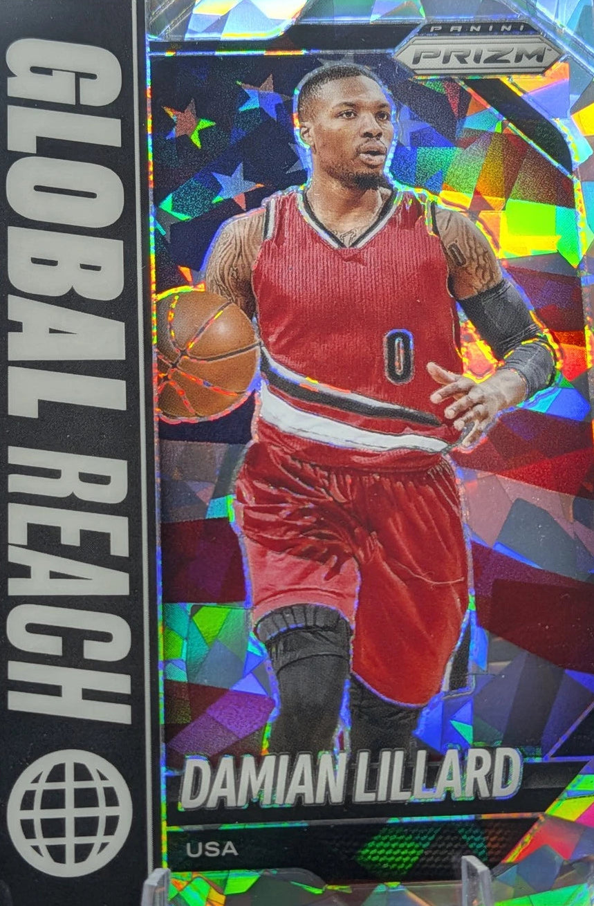 2025-26 Panini Prizm Global Reach #1 Damian Lillard Silver Ice Prizm Portland