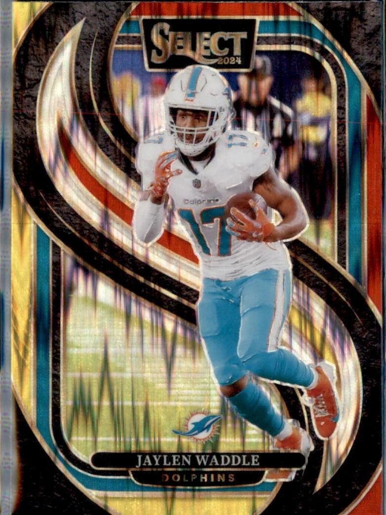 2024 Panini Select #168 Jaylen Waddle Red & Yellow Prizm Shock