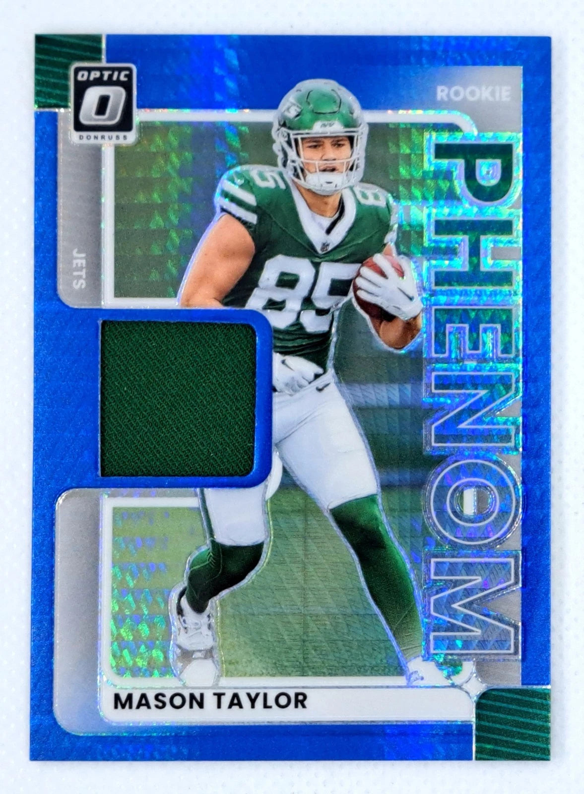 Mason Taylor 2025 Donruss Optic Rookie Phenom Blue Hyper Patch Jets RC #RPBH-MTR