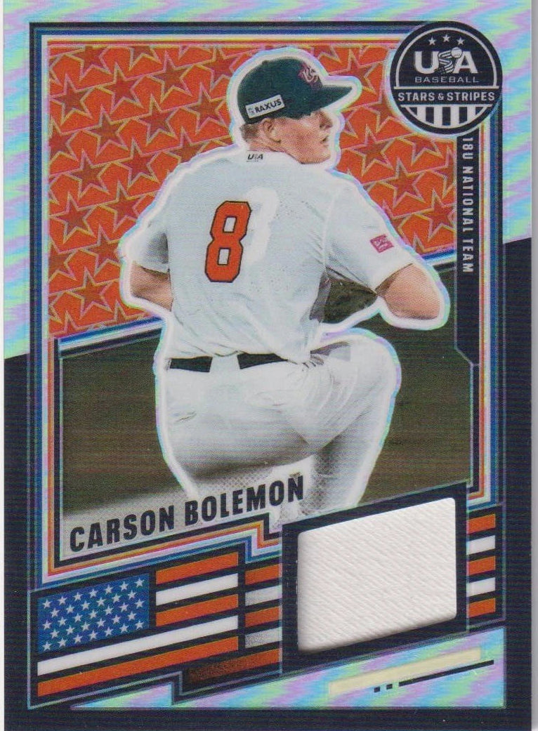 2026 Panini Stars & Stripes Prizm USA Baseball Carson Bolemon USA Materials Game Used