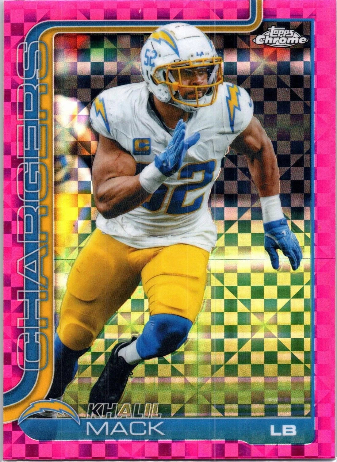2025 Topps Chrome #160 Khalil Mack Hot Pink X-Fractor