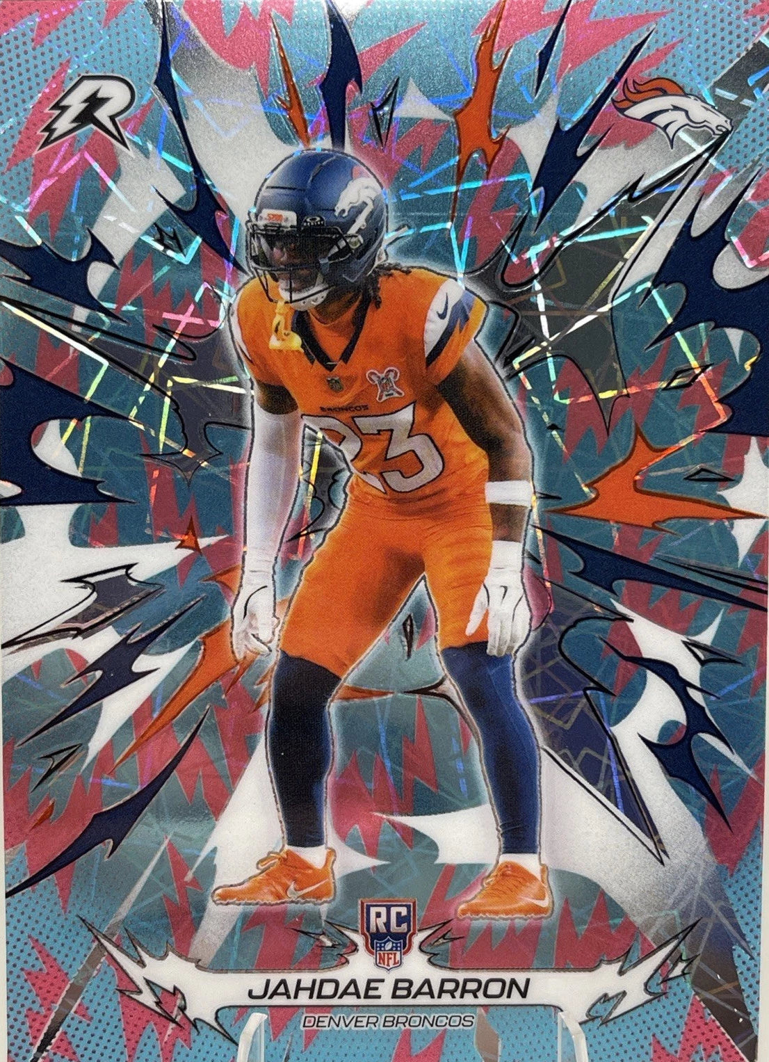 Jahdae Barron 2025 Topps Resurgence Sky Blue & Pink Lazer #127 RC Broncos