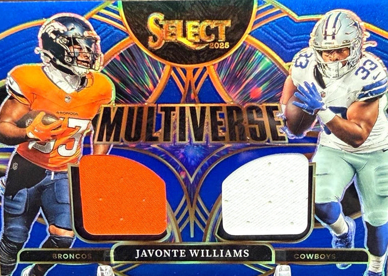 Panini Select 2025 Javonte Williams Multiverse Blue Prizm Dual Patch MVJ-JWS MEM