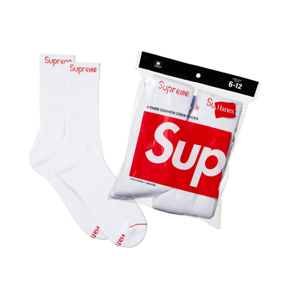 Supreme Hanes Crew Socks Crew Socks (4 Pack) White