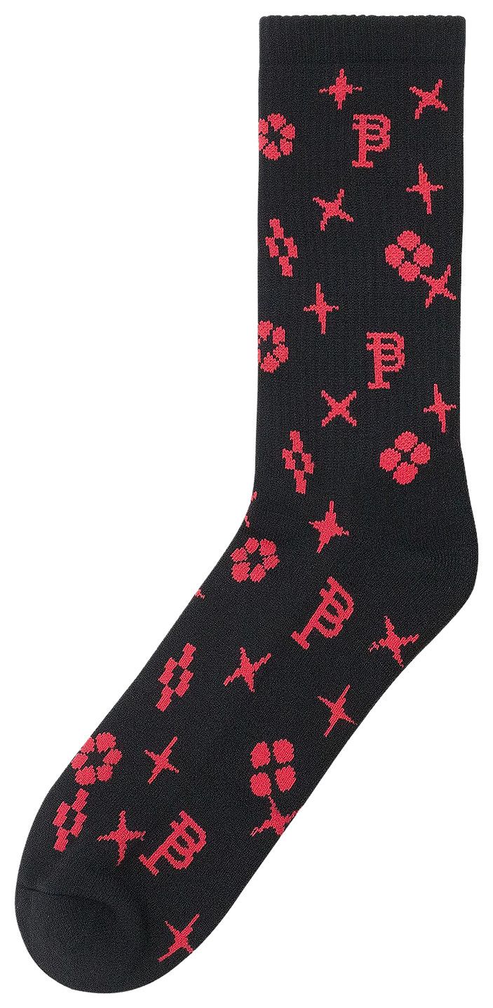 PURPLE BRAND All Over Monogram Crew Socks Black/Red