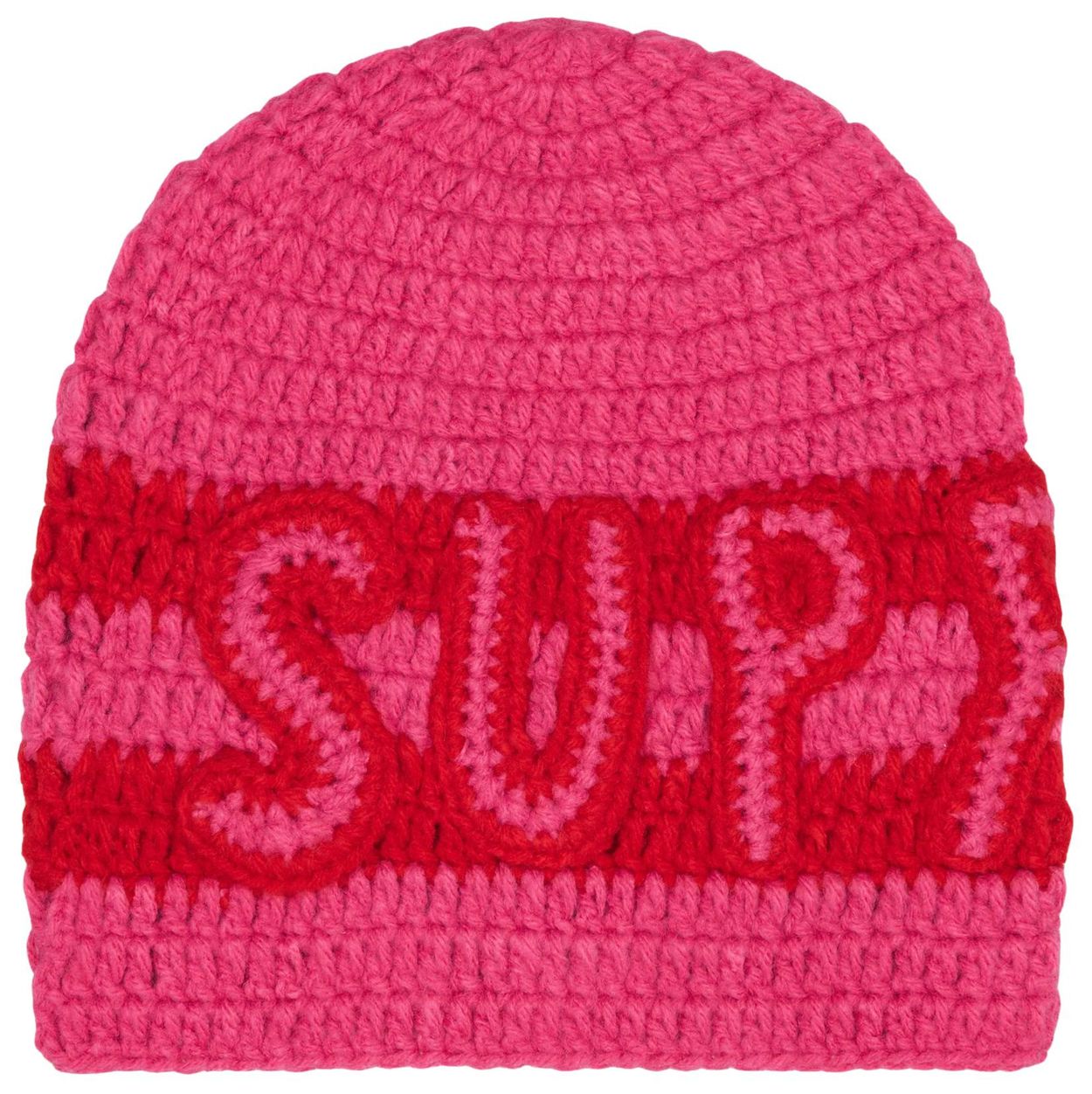 Supreme Crochet Logo Beanie Pink