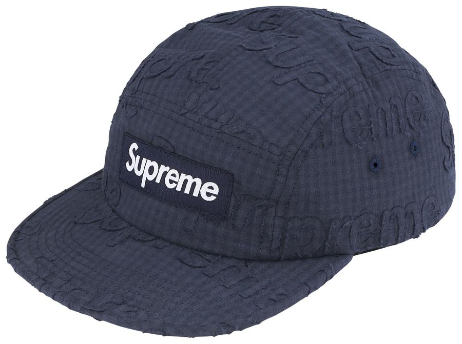 Supreme Monogram Gingham Camp Cap Navy SS26