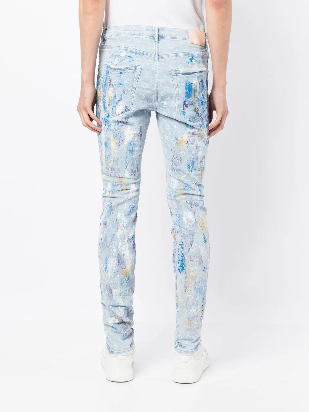 Purple Brand Blue Paint-Splatter Monogram Skinny Jeans