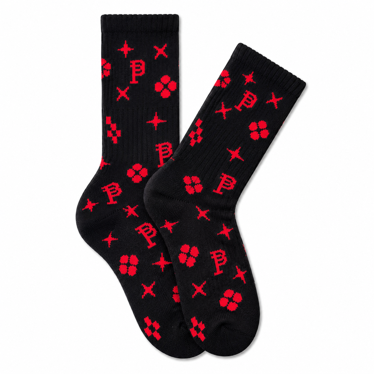 PURPLE BRAND All Over Monogram Crew Socks Black/Red