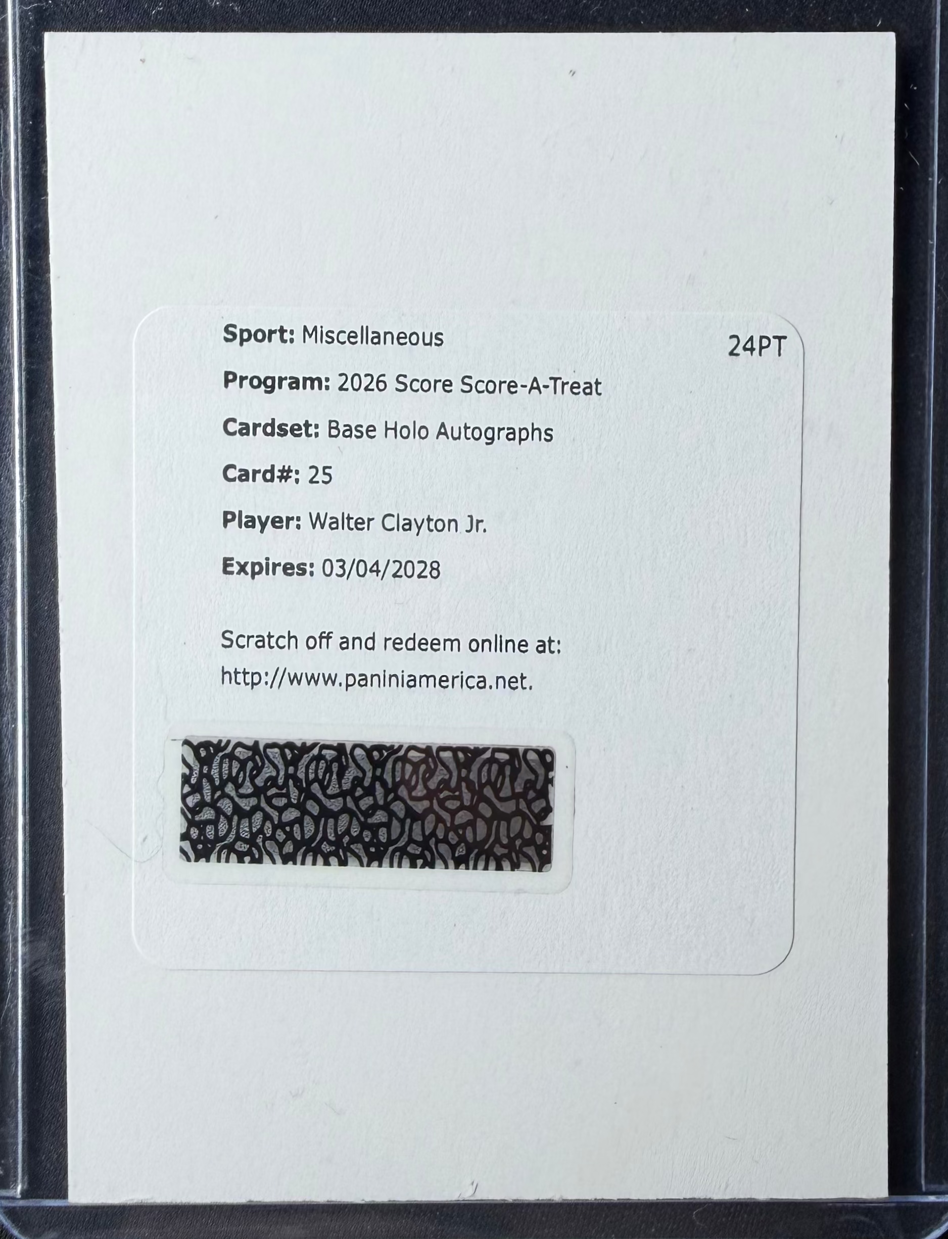 Walter Clayton Jr. Base Halo Auto Redemption 2026 Panini Score-A-Treat