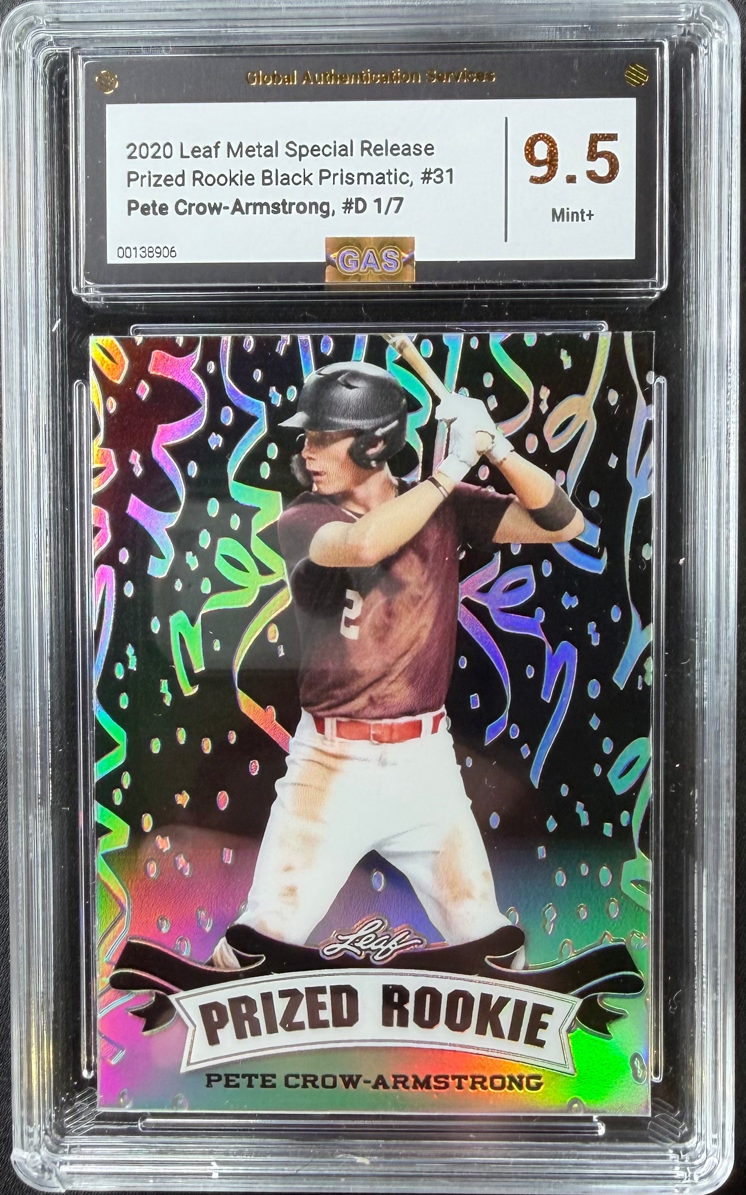 Pete Crow-Armstrong #31 [#1/7] 2020 Leaf Metal Secial Release Prized Rookie [Black Prismatic] - GAS 9.5