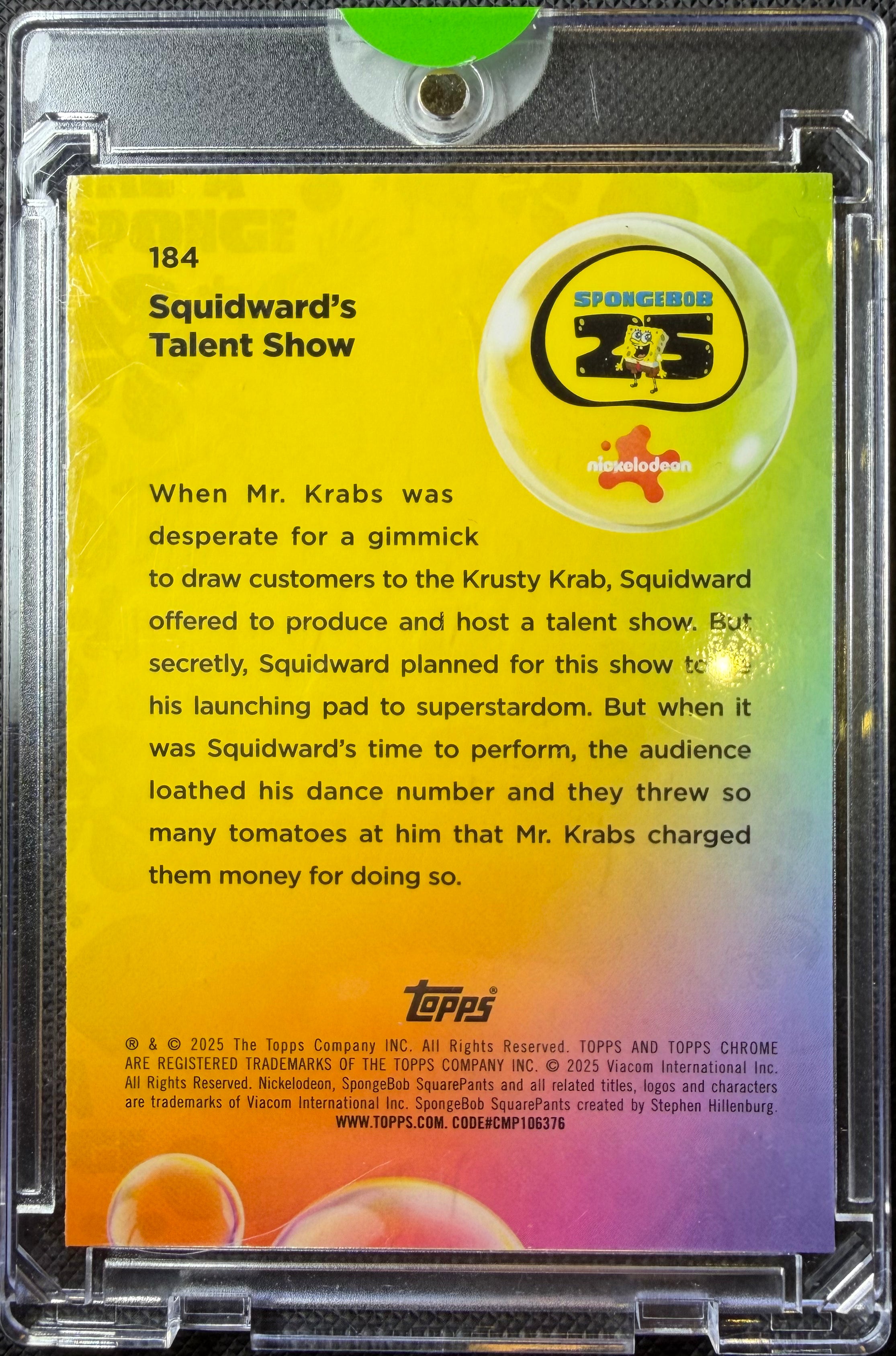 Squidwards Talent Show #184 2025 Topps Chrome Spongebob SquarePants Sapphire [#06/99]