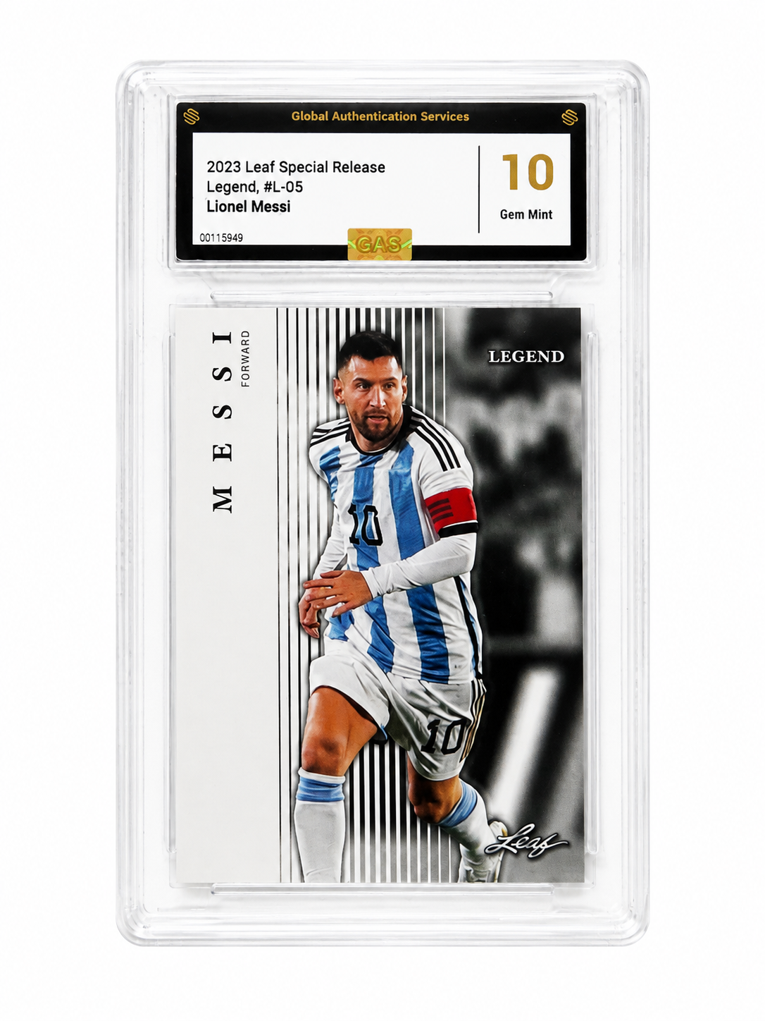 Lionel Messi #L-05 [GAS 10] 2023 Leaf Special Release Legend