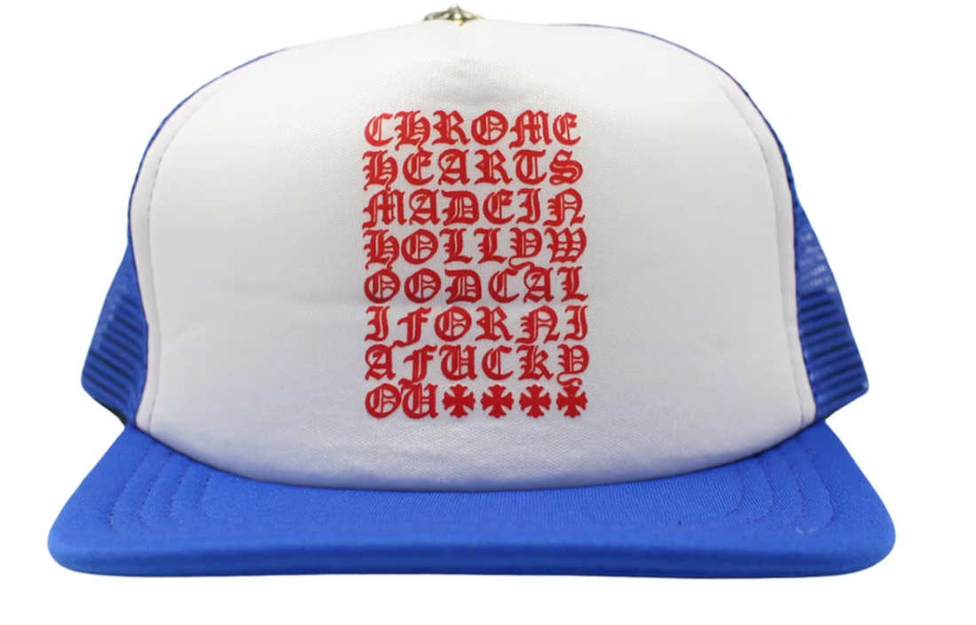 Chrome Hearts Eyechart Trucker Hat Blue/White/Red
