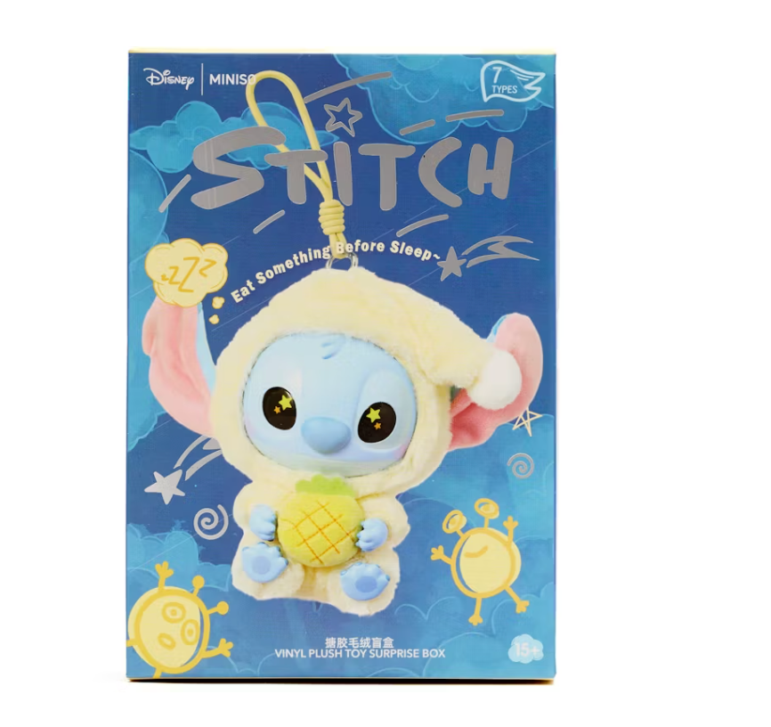 Miniso Top Toy Disney Stitch Eating Something Before Sleep Plush Keychain Single Blind Box