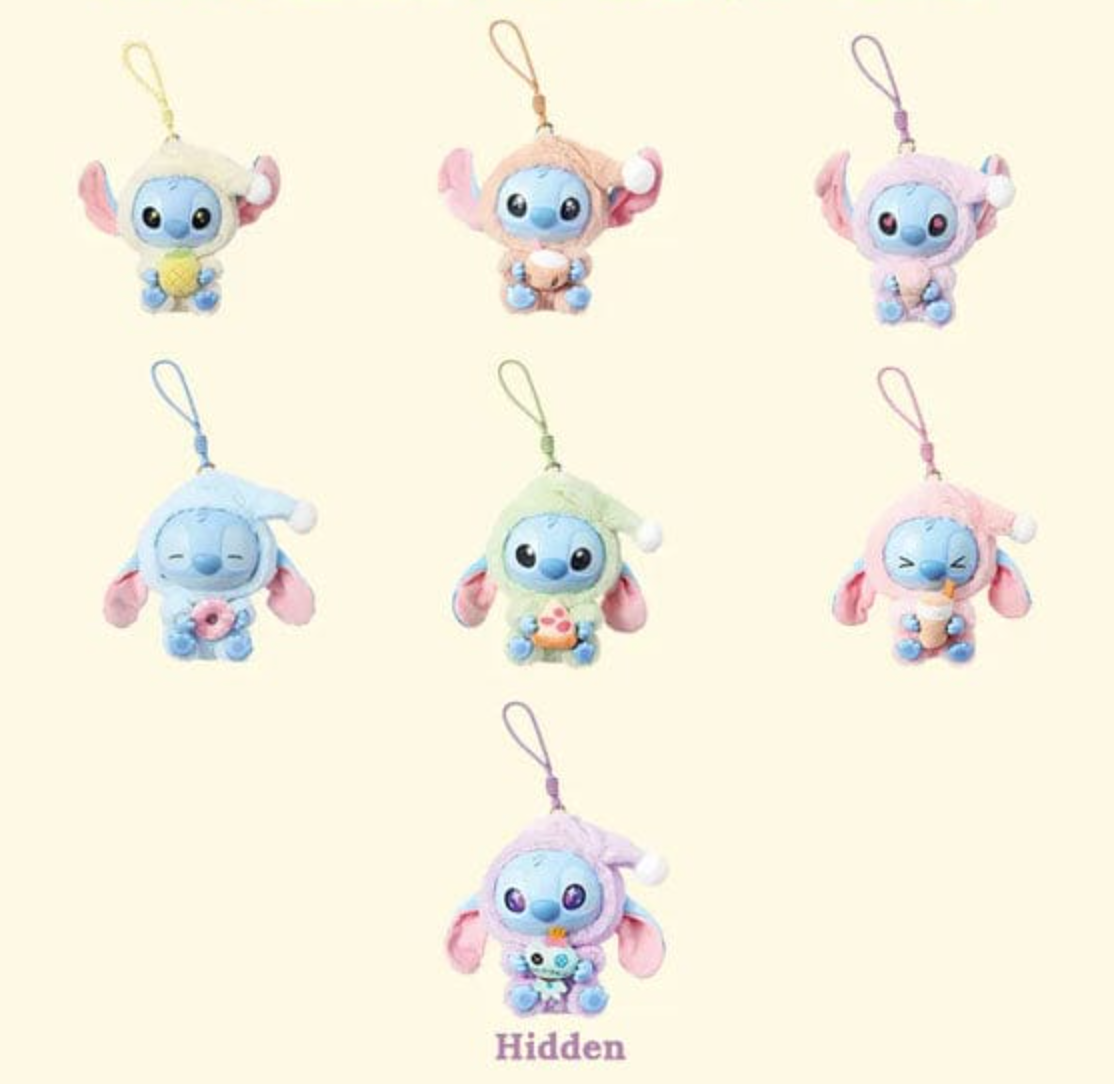 Miniso Top Toy Disney Stitch Eating Something Before Sleep Plush Keychain Single Blind Box