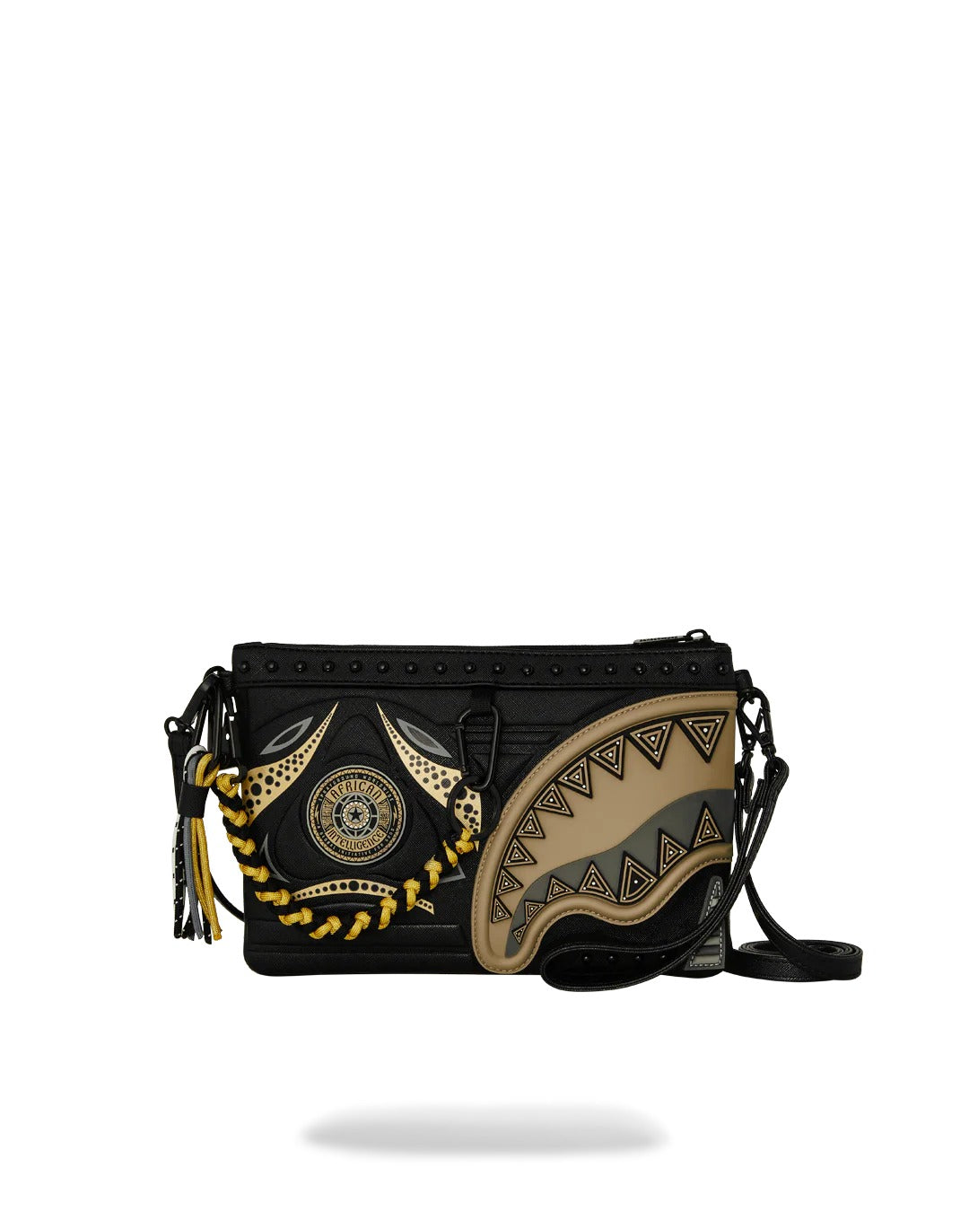 SPRAYGROUND AI WONDERLAND GOLD AND BLACK CROSSOVER CLUTCH