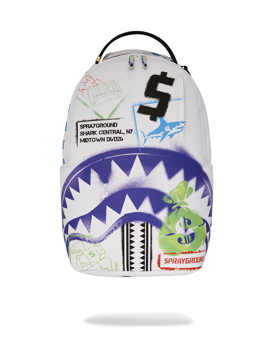 SPRAYGROUND SHARK CENTRAL STENCILS WHITE DLXSV BACKPACK