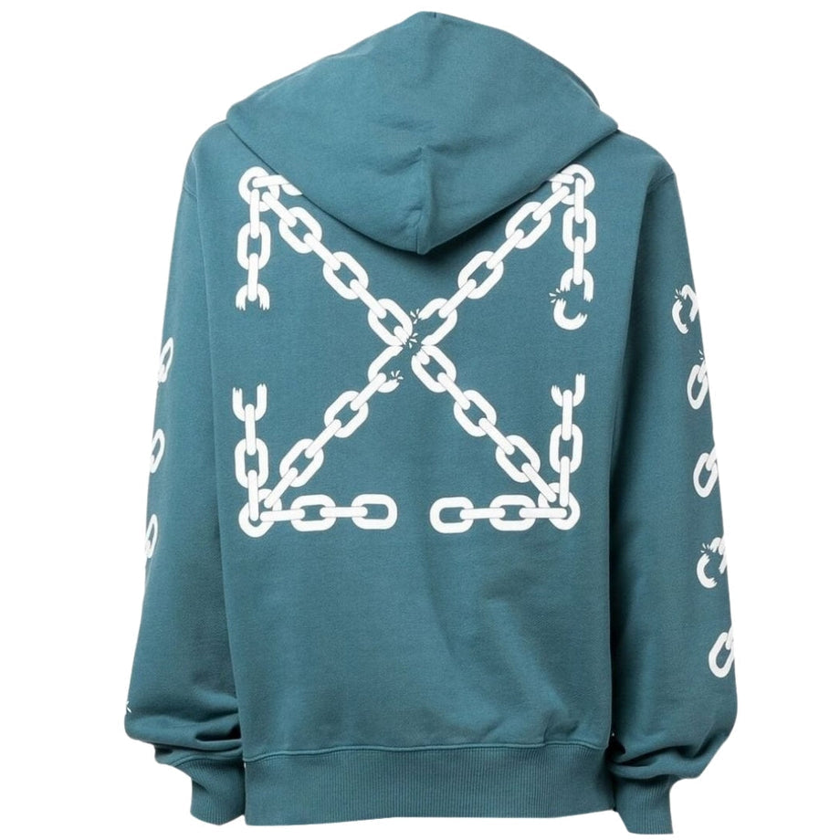OFF-WHITE Chain Arrow Design Slim Fit Duck Hoodie Green