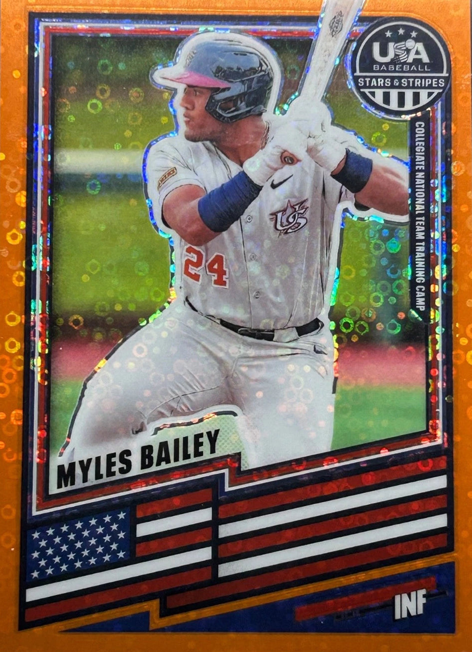 Myles Bailey 2026 Panini USA Stars & Stripes Prizm ORANGE Disco 165/249 Card #160