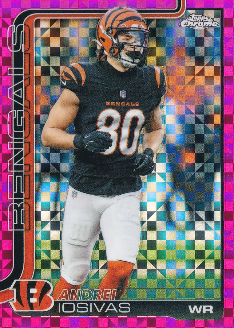 2025 Topps Chrome Andrei Iosivas Hot Pink X-Fractor (#60 - Cincinnati Bengals)