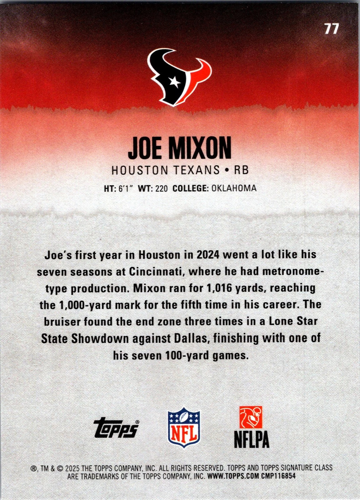 Joe Mixon #77 2025 Topps Signature Class