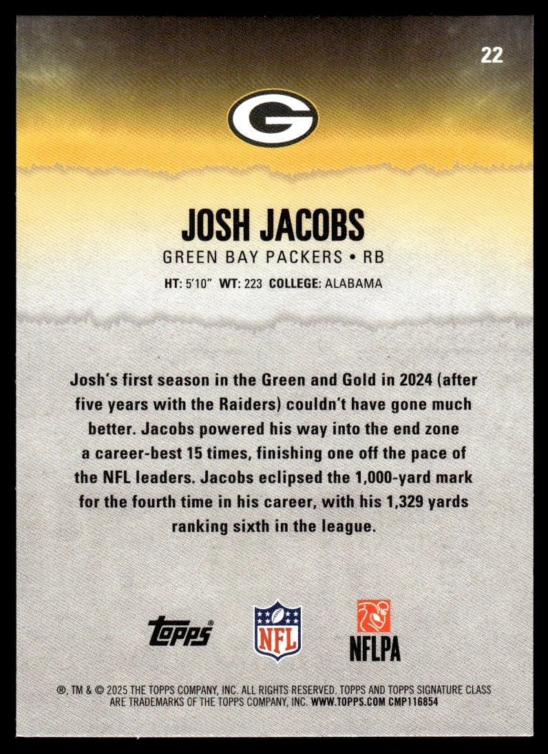 Josh Jacobs #22 2025 Topps Signature Class