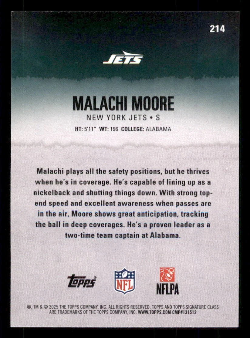 Malachi Moore [Blue Yellow] #214 [Rookie] 2025 Topps Signature Class