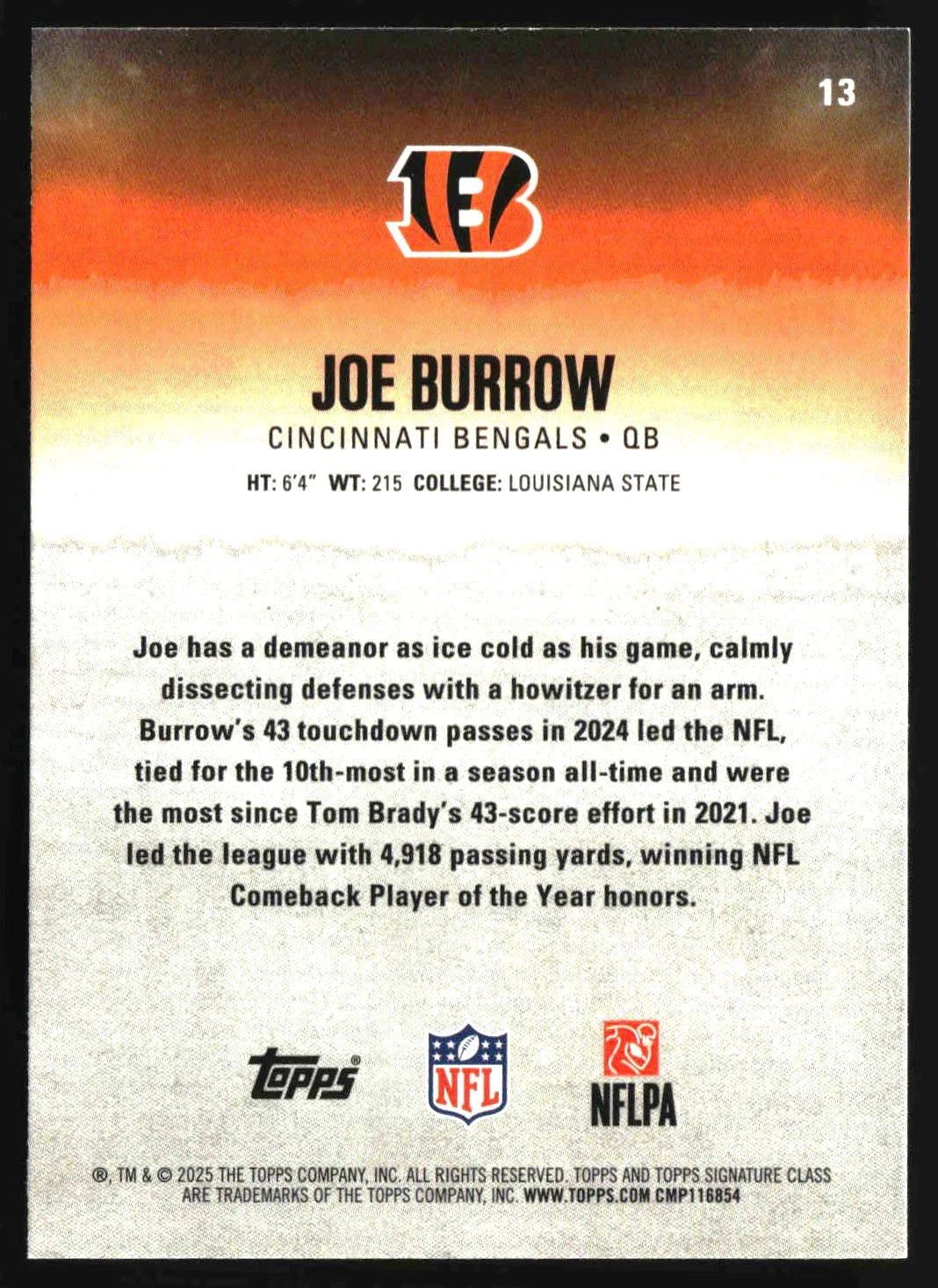 Joe Burrow [Red] #13 2025 Topps Signature Class
