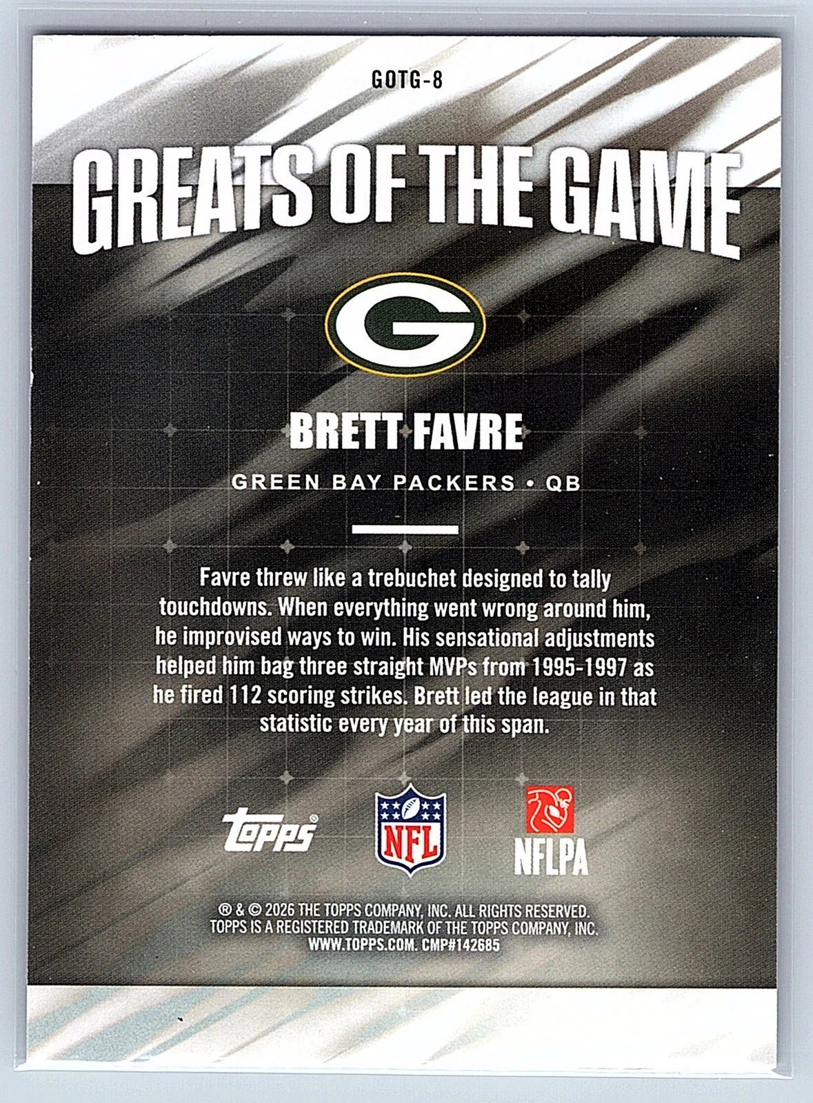 Brett Favre #GOTG-8 2026 Topps Flagship Greats Of The Game