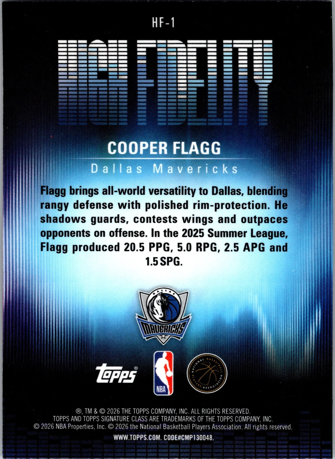Cooper Flagg #HF-1 [Rookie] 2025 Topps Signature Class High Fidelity