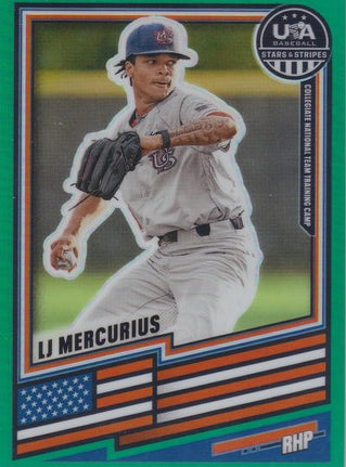 2026 Panini Stars & Stripes Prizm USA Baseball LJ MERCURIUS #8 Green Prizm